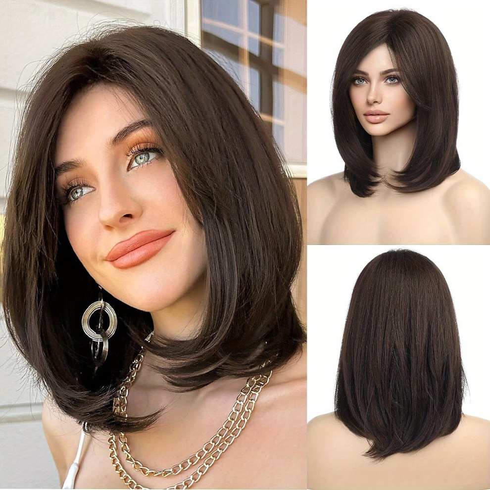 Blonde Brown Short Bob Wigs For Women Curly Wavy Hair Wig Heat Resistant Synthetic Natural Looking Wig