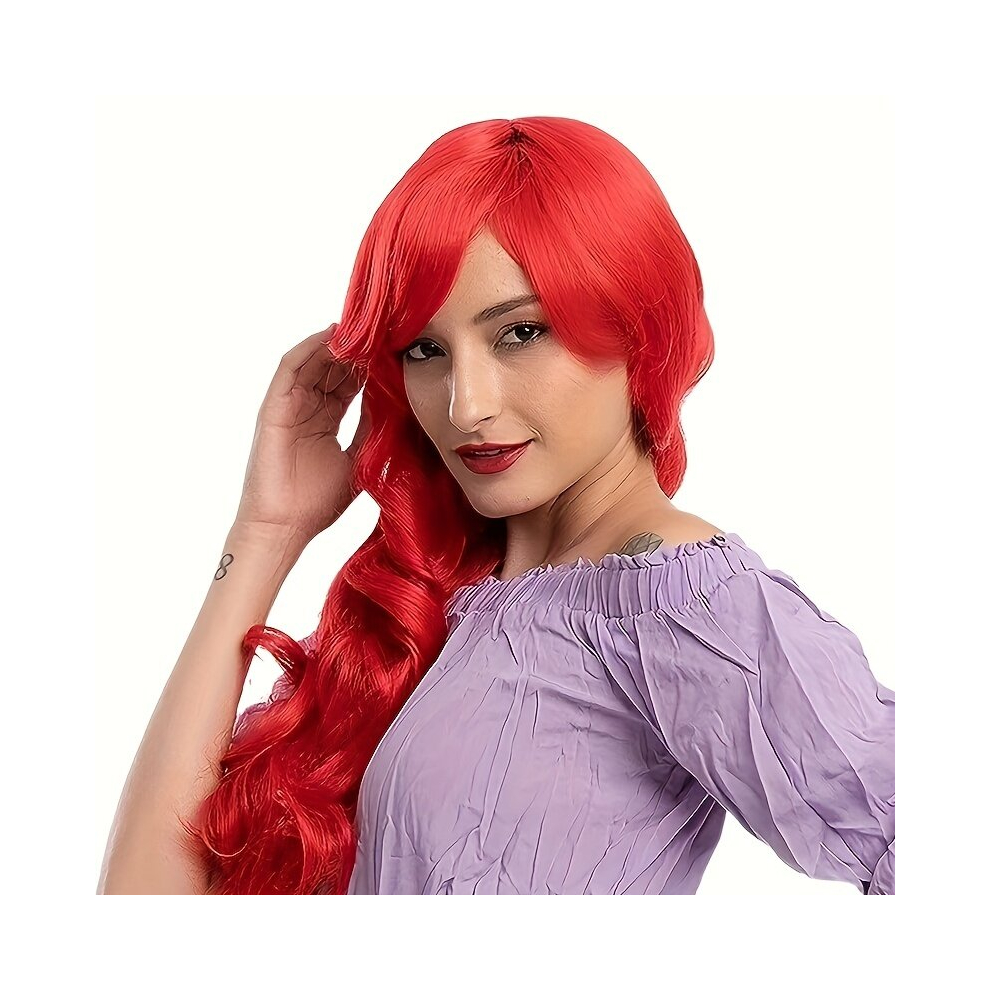 Mermaid Costume Wigs Red Long Curly Wig Synthetic Wig Anime Cosplay Wig For Halloween Cosplay Party