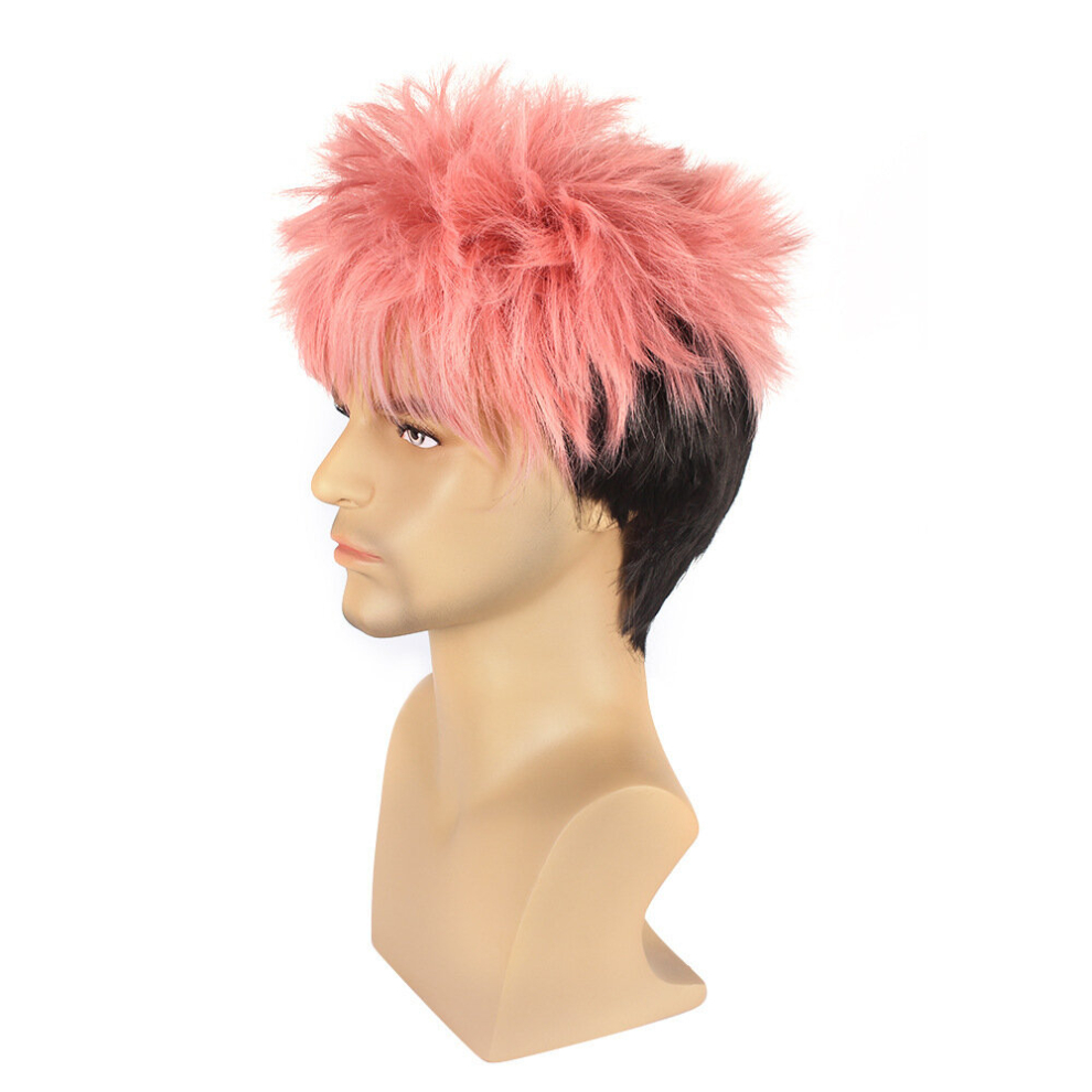 Unisex Multicoloured Costume Wigs Short Curly Wig Two Tone Hair Synthetic Wig With Bangs Anime Cosplay Wig For Halloween Cosplay Party