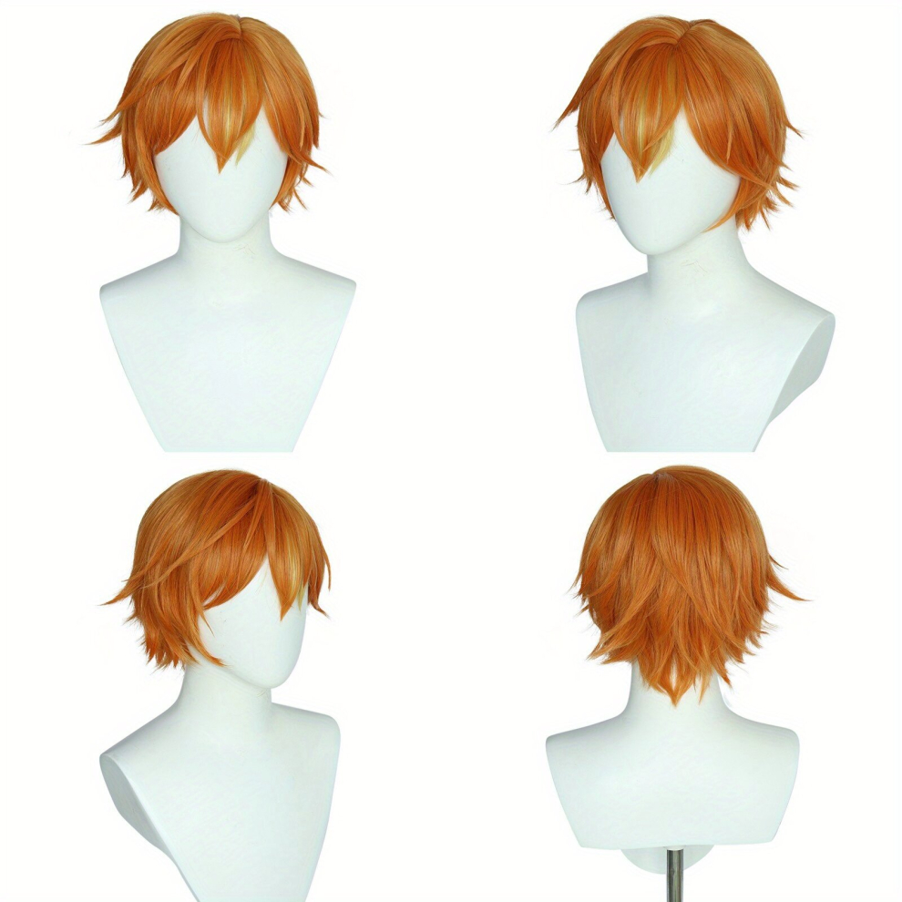 Costume Wig Short Straight Orange Wig Cosplay Wig Synthetic Wig For Halloween &1pc Wig Cap
