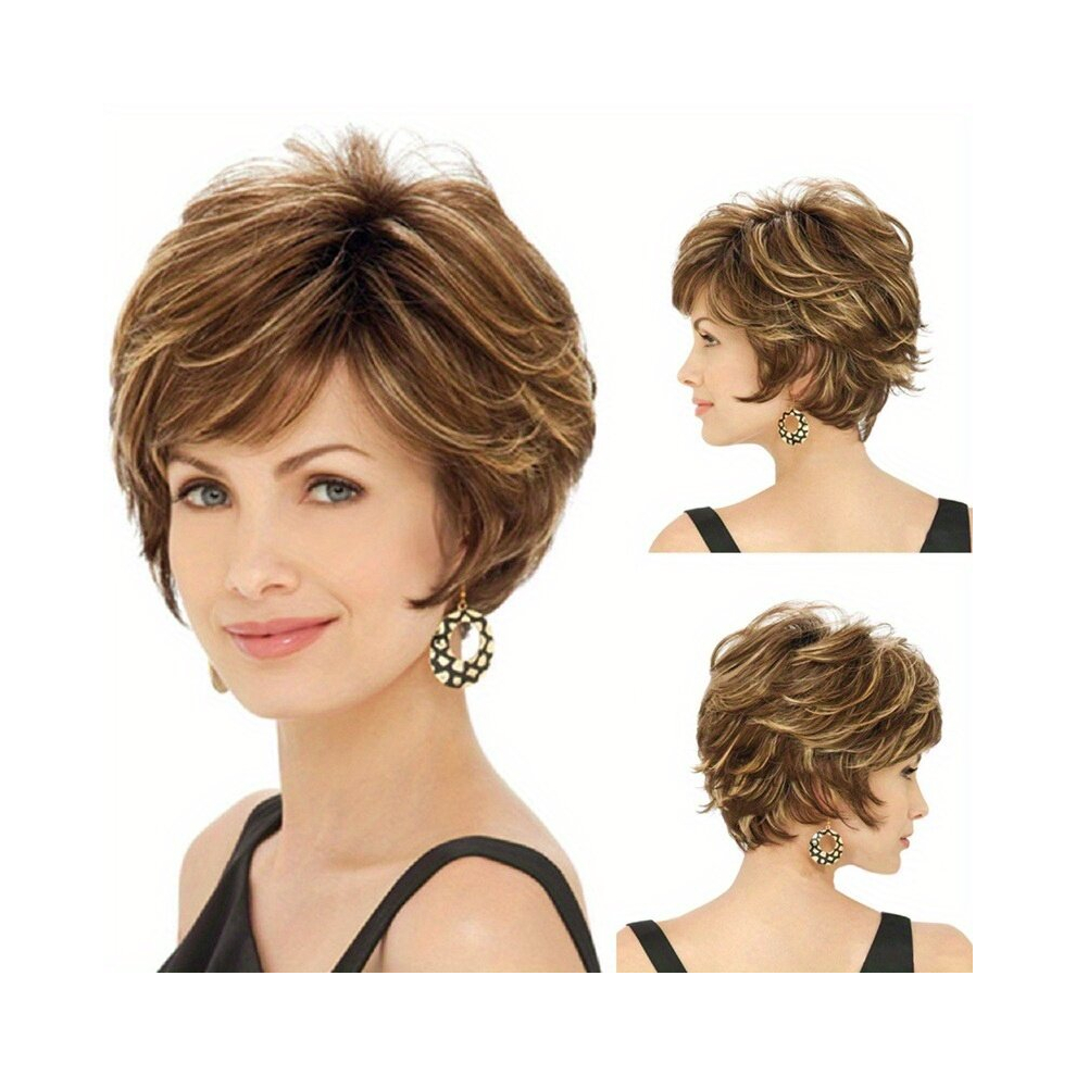 Short Curly Bob Cut Wig With Bangs Synthetic Wig Beginners Friendly Heat Resistant Costume Wig For Halloween Cosplay Party