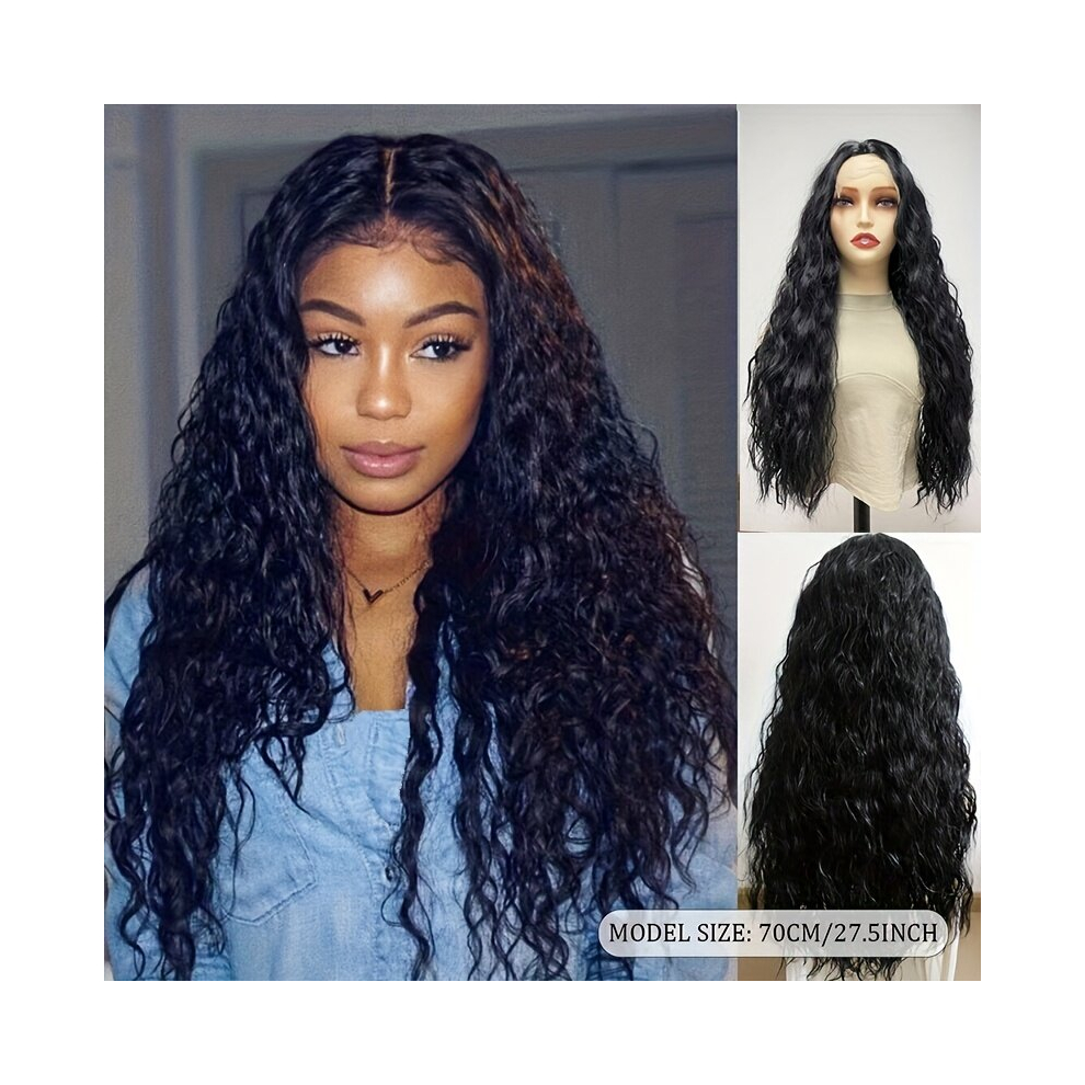 Unisex Black Curly Wig Long Corn Perm Curls Middle Part Long Kinky Curly Wig Natural Wig For Women 66 04 Cm