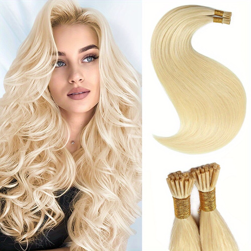 Unisex Multicoloured I Tip Hair Extensions Human Hair 613 Bleach Blonde Pre Bonded Real Human Hair Extensions Stick Hair Extensions