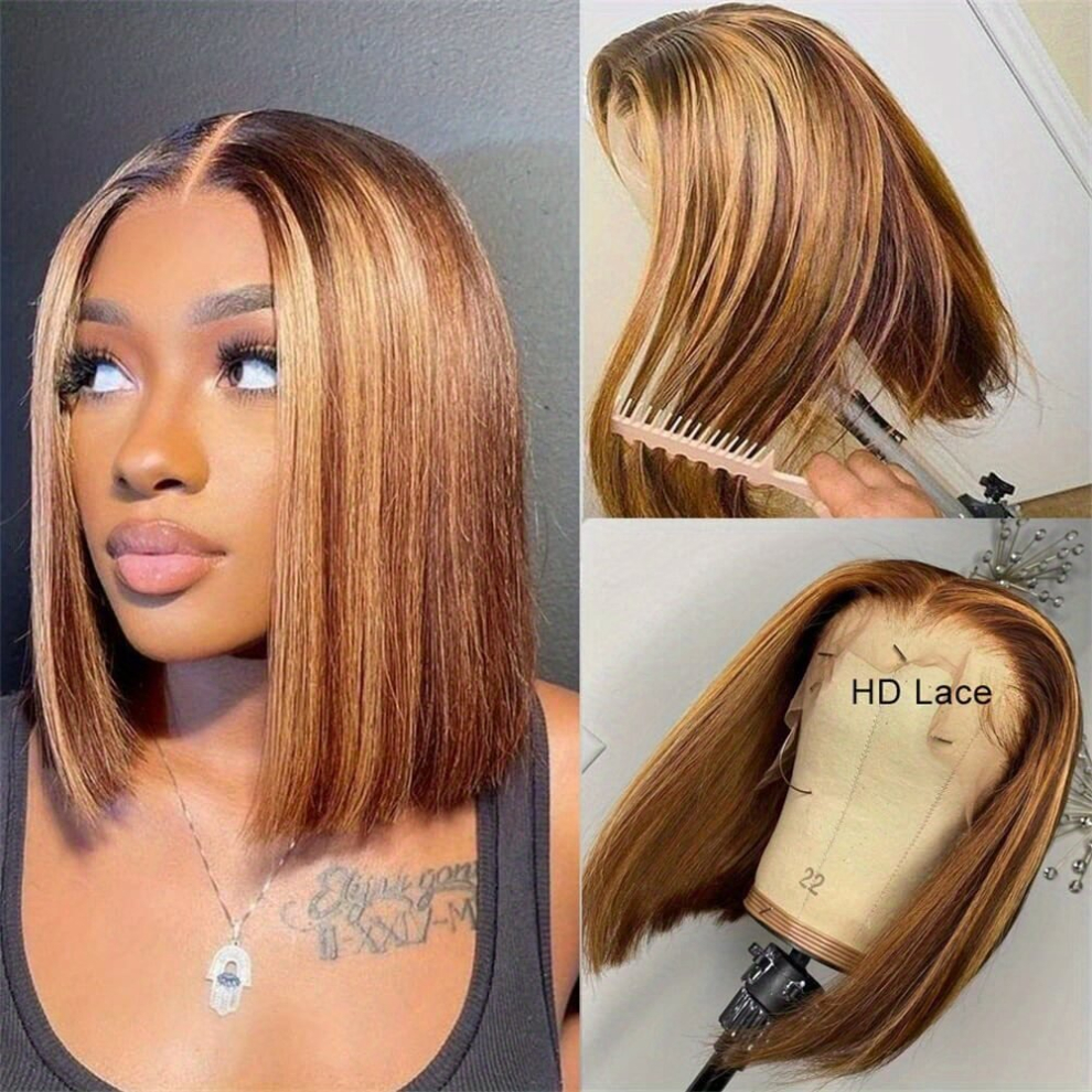 Highlight Human Hair Bob Wig Straight Lace Front Wig Human Hair Brazilian Short Bob Human Hair Wigs Pre Plucked For Women