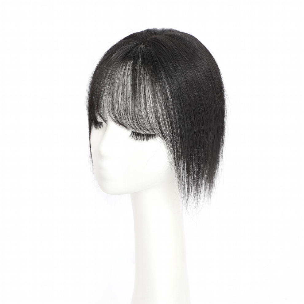 1Pcs Human Hair Topper With Bangs Natural Looking Clip In Overhead Bangs For Women Straight Hair Topper With Natural Hair Fringe Real Hair