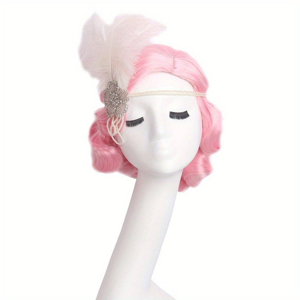 Unisex Pink 30 Finger Wave Wig Bob Short Curly For Women Halloween Costume Party Cosplay Wig