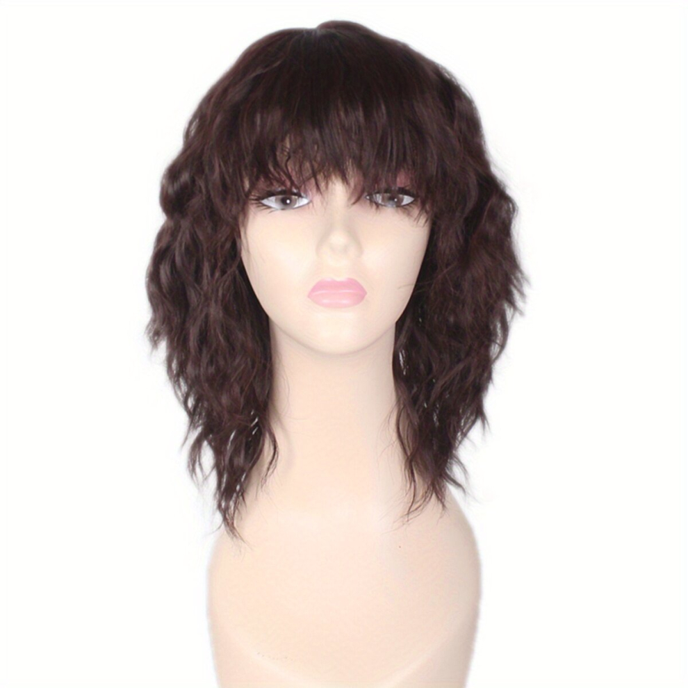 Unisex Multicoloured Layered Short Curly Bob Cut Wig With Bangs Synthetic Wig Beginners Friendly Heat Resistant