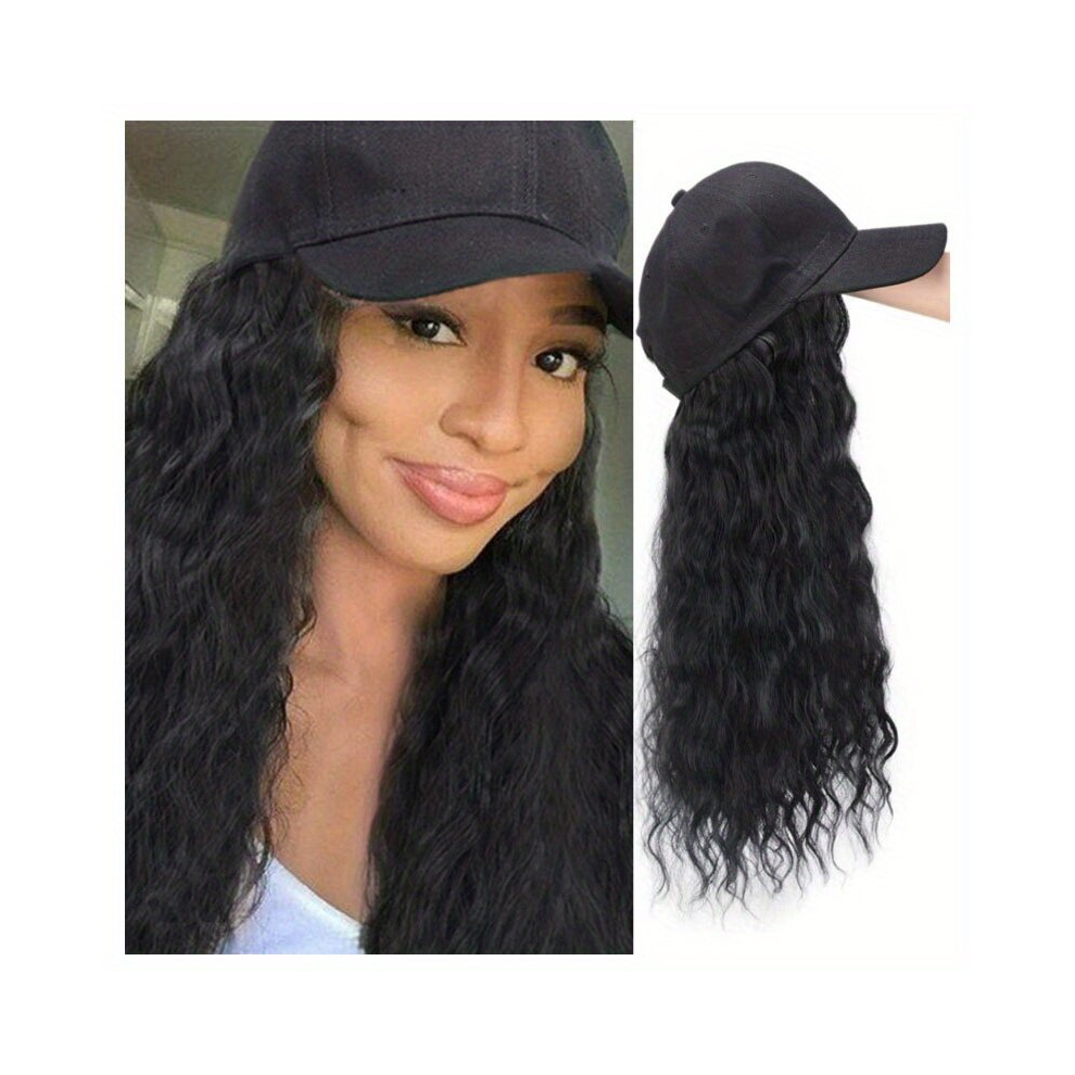 Hat Wig Long Curly Wig Synthetic Wig Beginners Friendly Heat Resistant Natural Looking For Daily Use