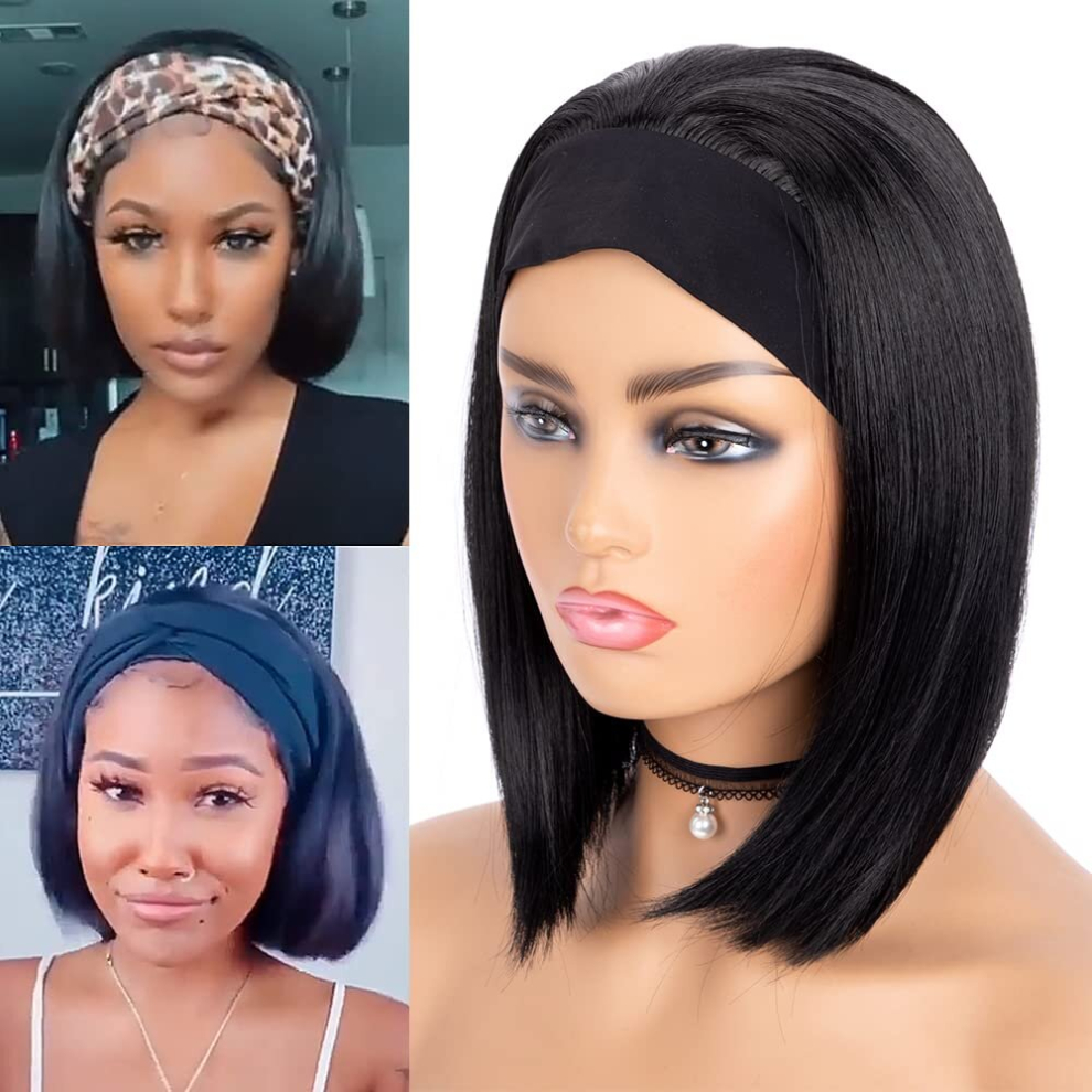 Fashionable Straight Short Bob Synthetic Wig with Headband for Women Perfect for Any Occasion