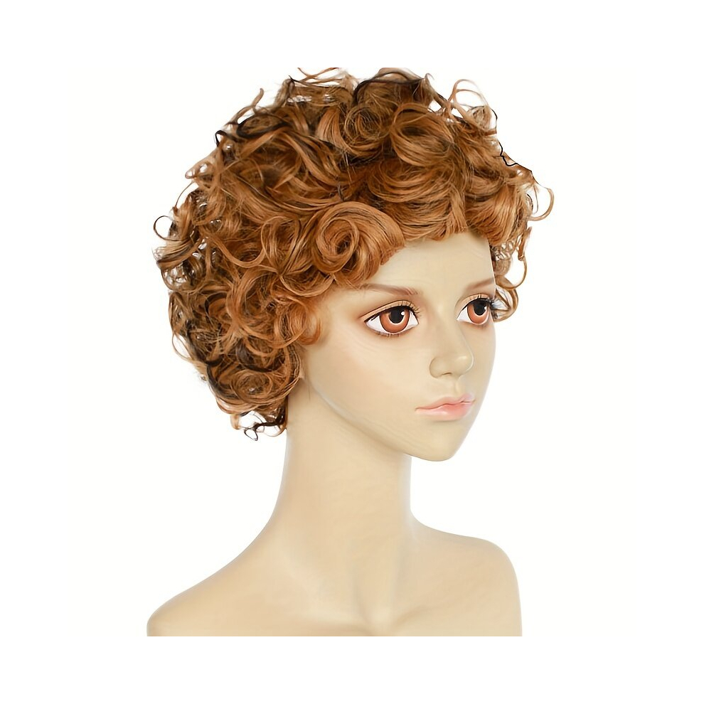 Unisex Multicoloured Short Curly Bob Cut Wig Pixie Cut Wig With Bangs Mullet Wig Synthetic Wig Beginners Friendly Heat Resistant
