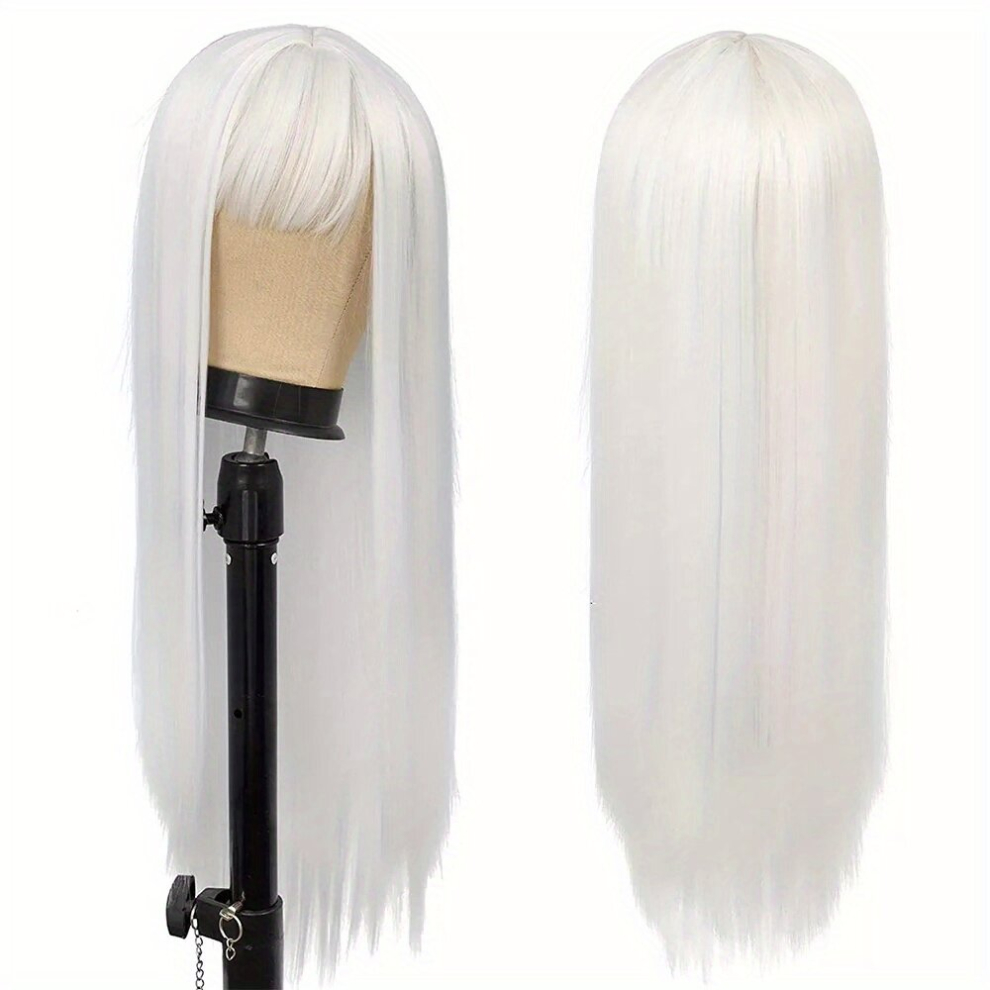 Cosplay Wig Long Straight Deep Red Synthetic Hair Wigs With Bangs For Woman Heat Resistant Daily Wig