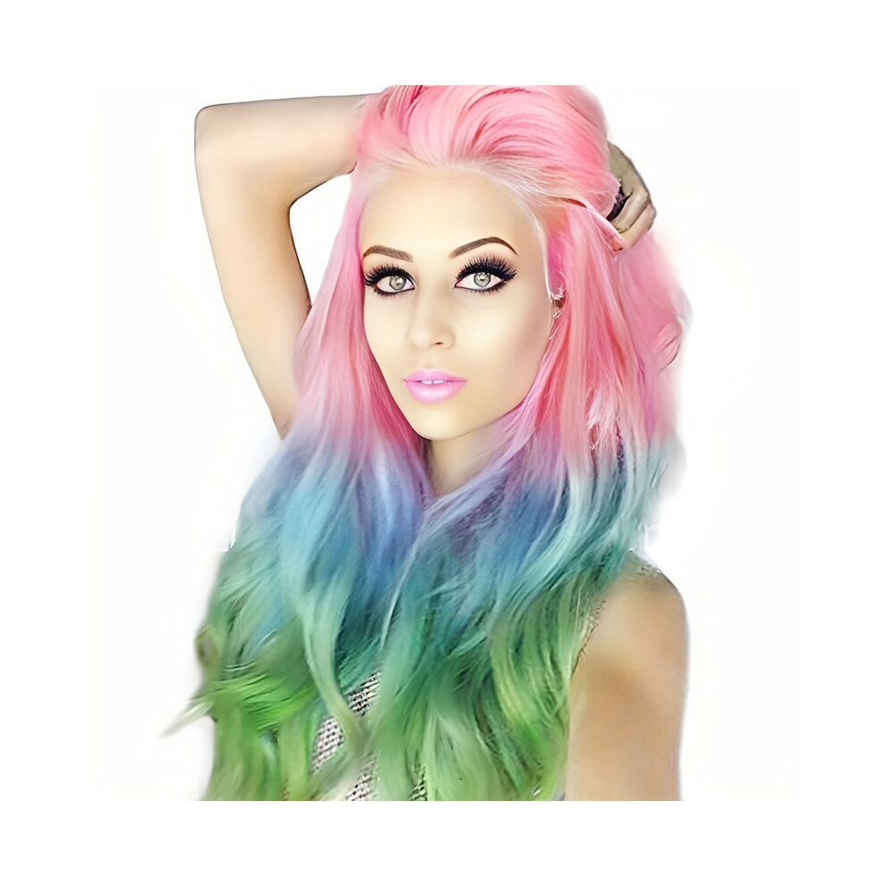 Costume Wigs Rainbow Layered Long Curly Wig Synthetic Wig Anime Cosplay Wig For Halloween Cosplay Party 71
