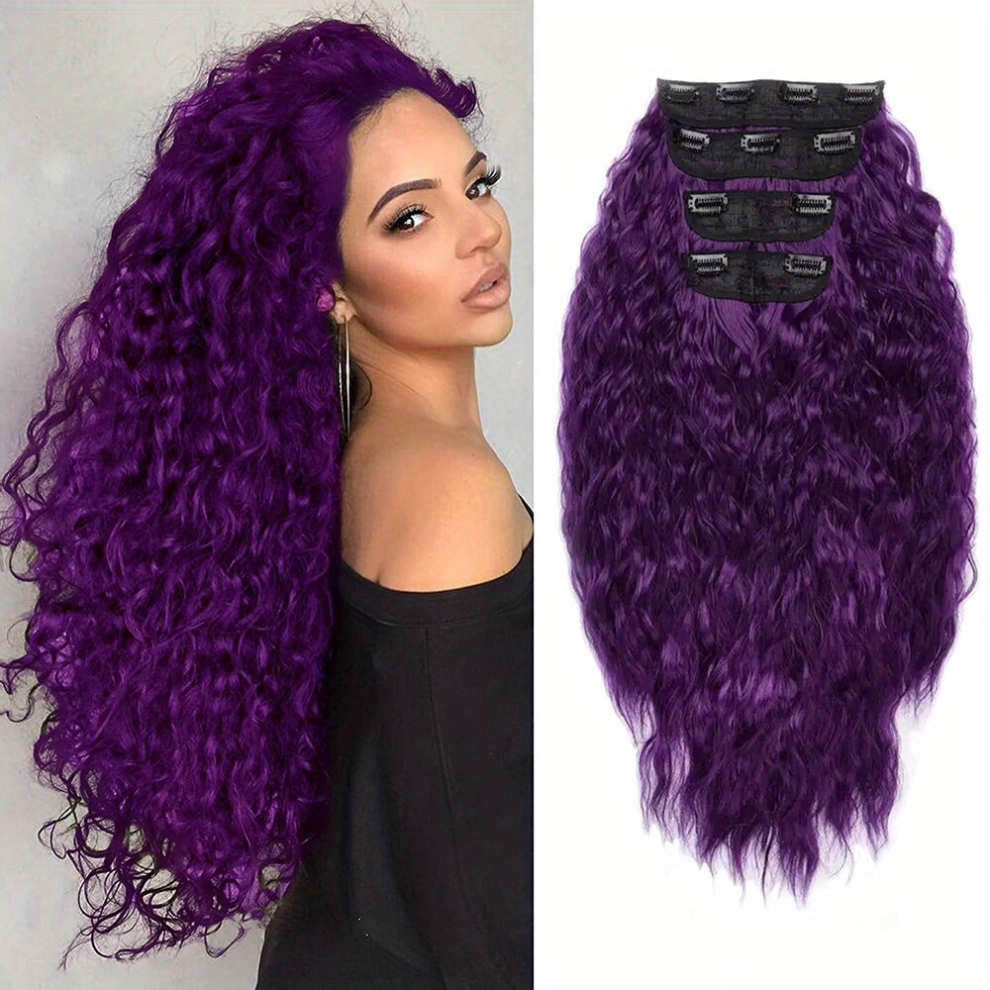 4pcs Clips In Long Curly Wavy Hair Extensions Natural Looking Hair Extensions For Women Synthetic Thick Hair Pieces 50 8 Cm