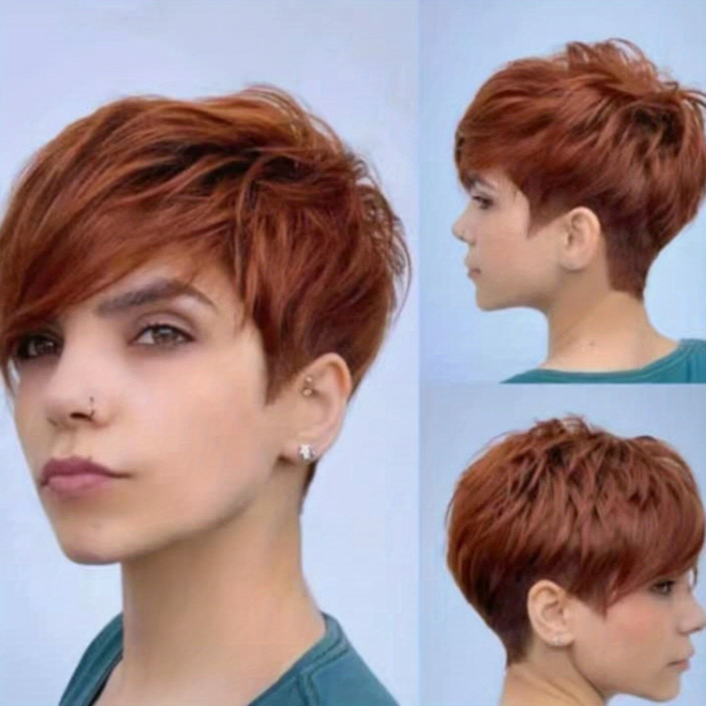 Unisex Orange Short Curly Ombre Pixie Cuts Wigs For Women Synthetic Wigs