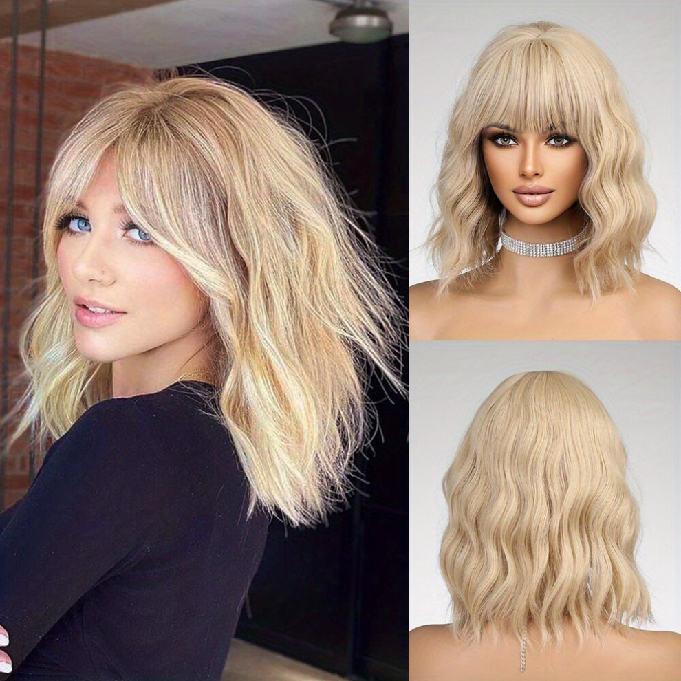 35 56 Cm Shoudler Length Curly Wavy Hair Wigs With Bangs Synthetic Wavy Hair Wigs For Women Gilrs For Daily Party Halloween Use