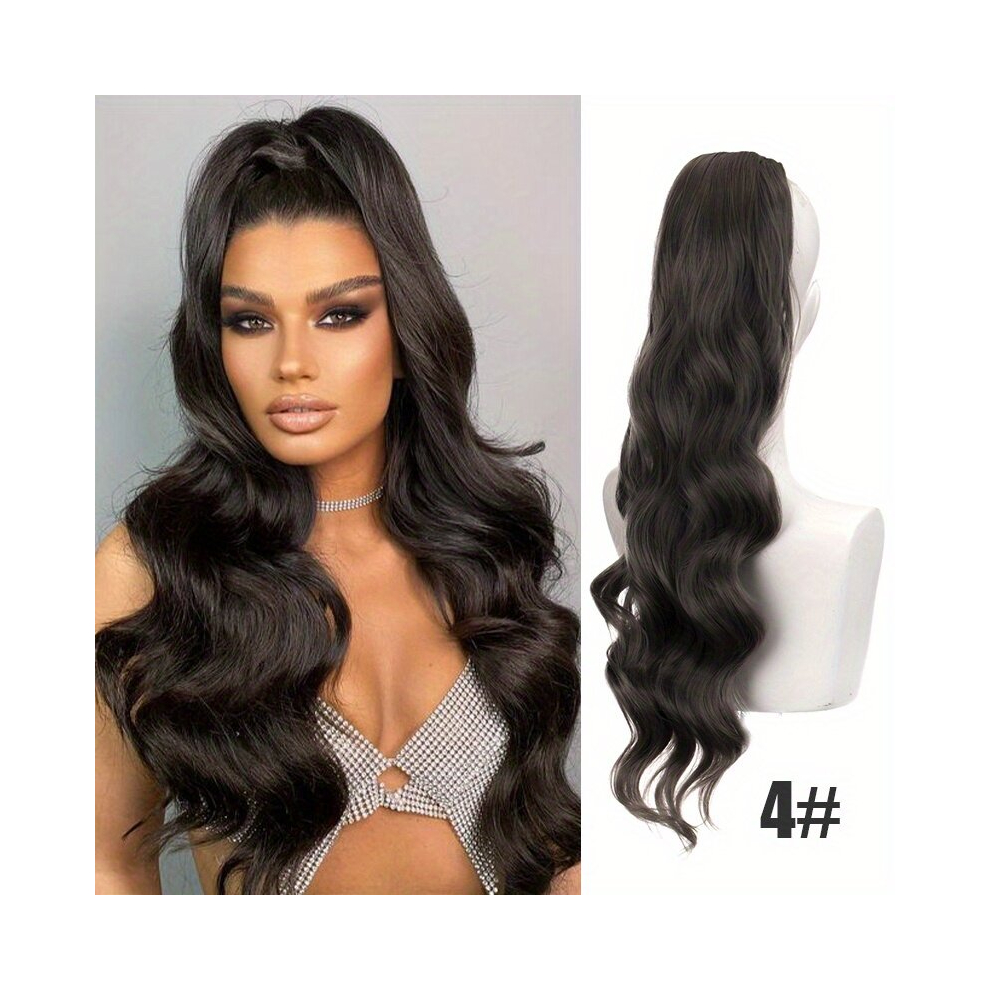 Synthetic Long Wavy Ponytail Hair Pieces Drawstring Ponytail Clip In Hairpiece Gray Wave Ponytail For Women