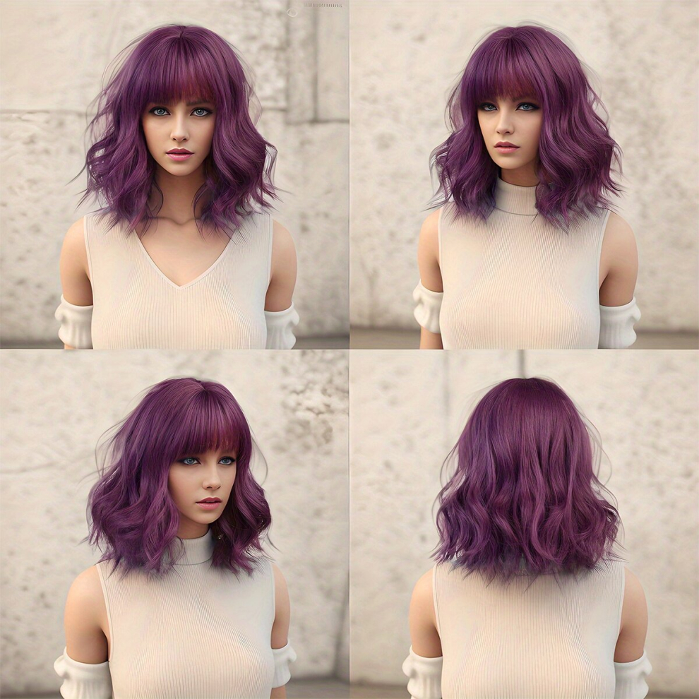 Short Brown Bob Wigs For Women Synthetic Wave Hair Wig With Bangs Heat Resistant Fiber Daily Wig