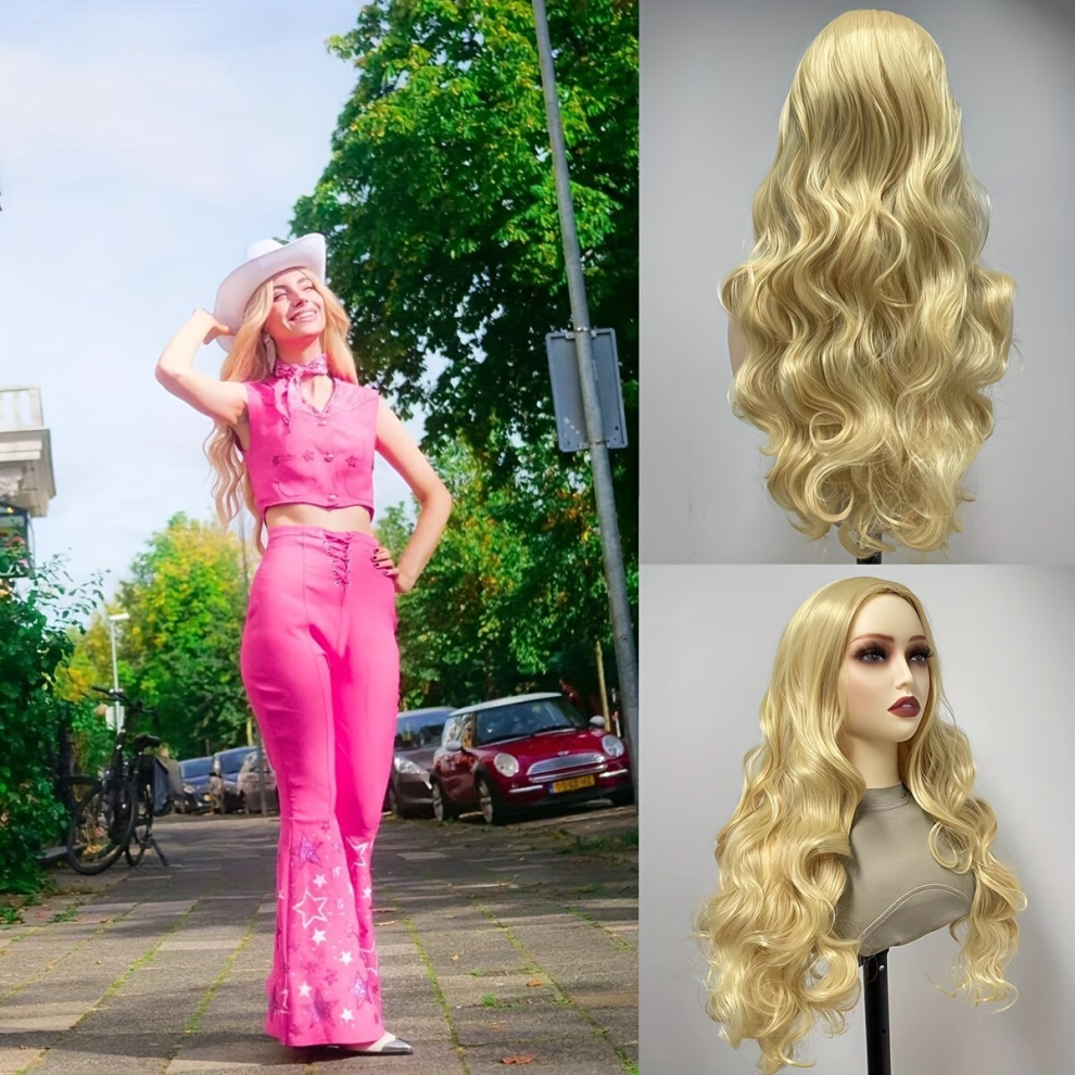 Unisex Multicoloured Costume Wigs Golden Long Wavy Wig With Bangs Movie Cosplay Wig For Halloween Cosplay Party