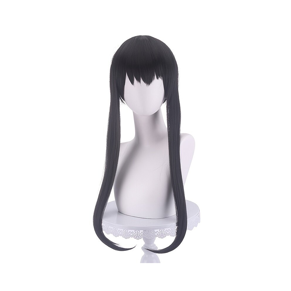 Unisex Black Costume Wigs Long Straight Wig With Braids Synthetic Wig With Bangs Anime Cosplay Wig For Halloween Cosplay Party