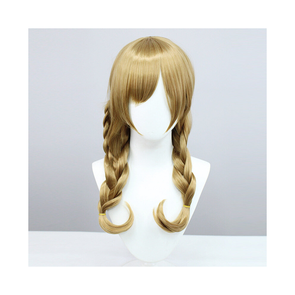 Unisex White Costume Wigs Long Curly Wig With Braided Ponytail Synthetic Wig With Bangs Games Cosplay Wig For Halloween Cosplay Party