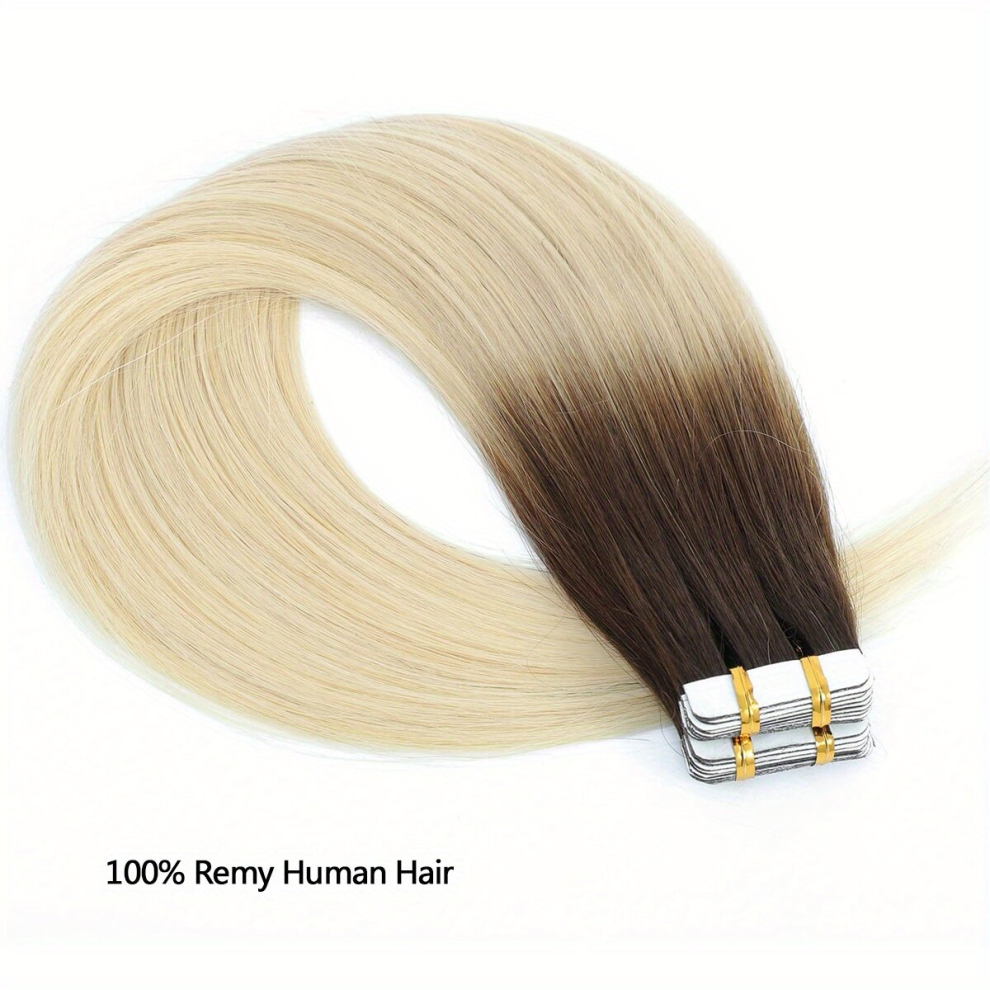 Unisex Multicoloured 20Pcs Straight Tape In Hair Extensions Human Hair Ombre Tape In Human Hair Extensions Seamless Straight Tape In Human Hair Skin Weft