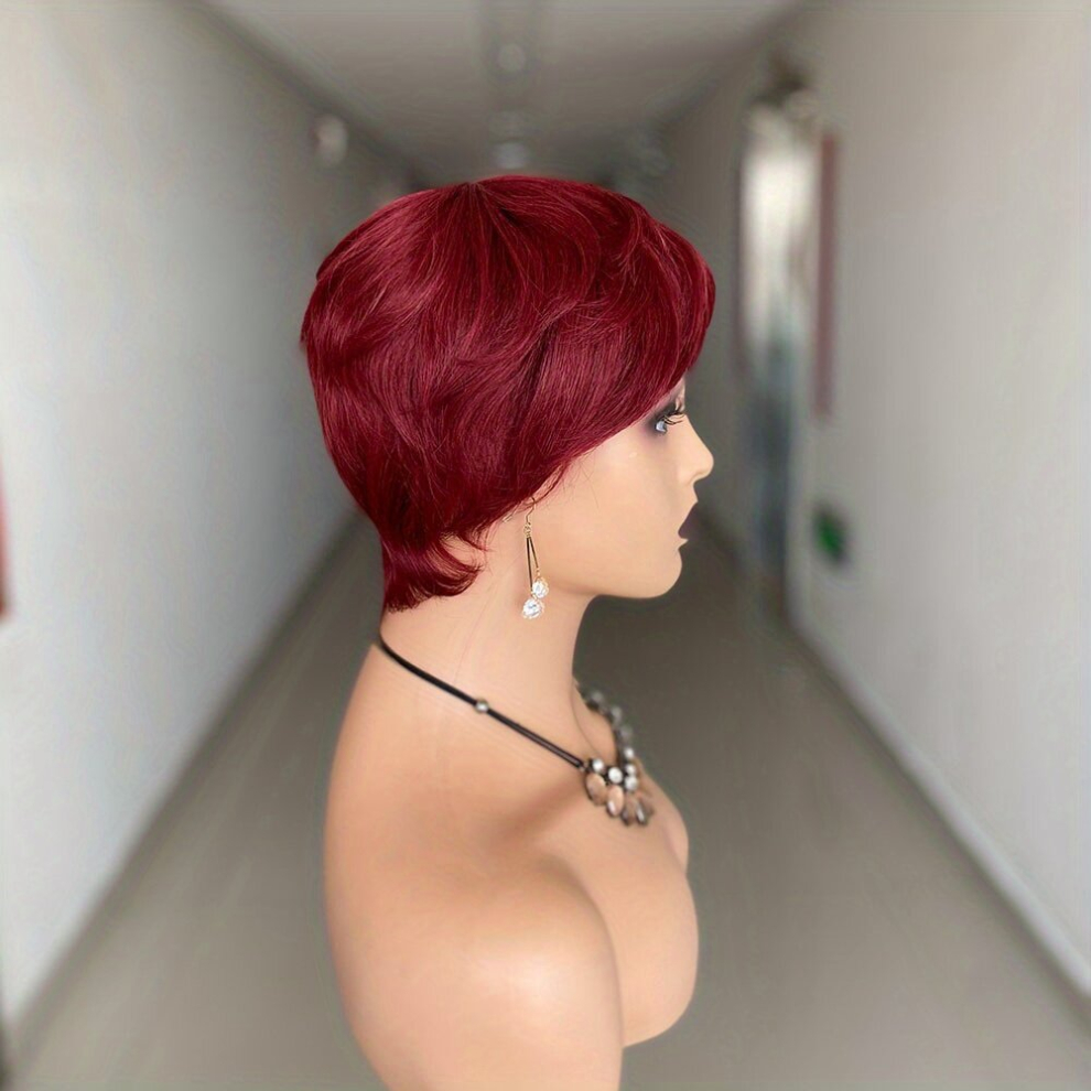 Unisex Red,Brown Burgundy 10 16 Cm Short Pixie Cut Wigs Straight Human Hair Wigs For Women 99J Burgundy Red Glueless Human Hairi Wigs