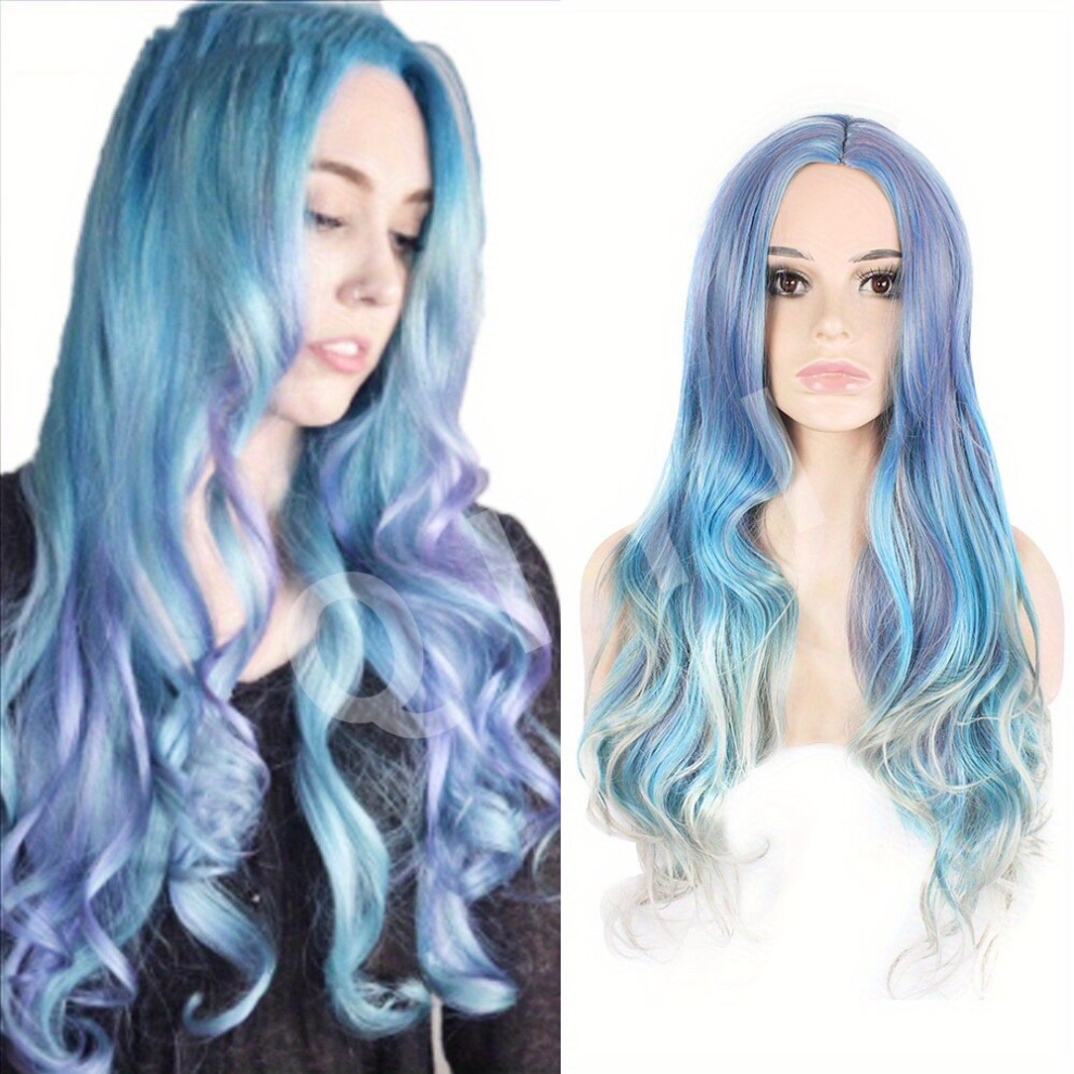 Unisex Multicoloured Costume Wigs Rainbow Long Curly Synthetic Wig Beginners Friendly Heat Resistant For Halloween Cosplay Party