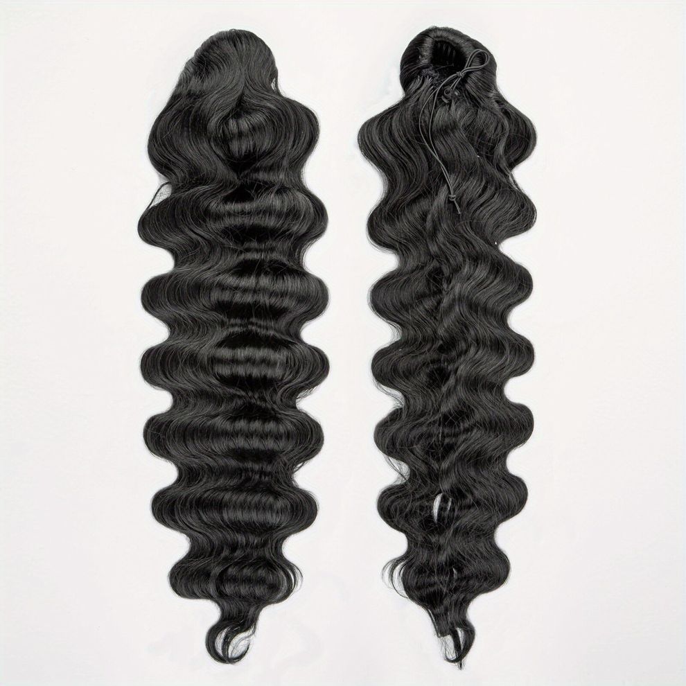 1pcs Long Deep Wave Ponytail Extensions Synthetic Fiber Drawstring Clip In Ponytail Extensions For Women