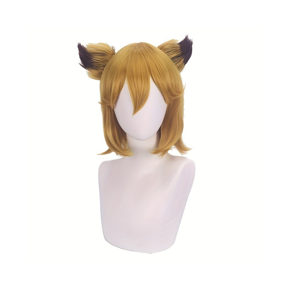 Unisex Yellow Costume Wigs Short Straight Wig Double Pigtail Wig Synthetic Wig With Bangs Anime Cosplay Wig For Halloween Cosplay Party