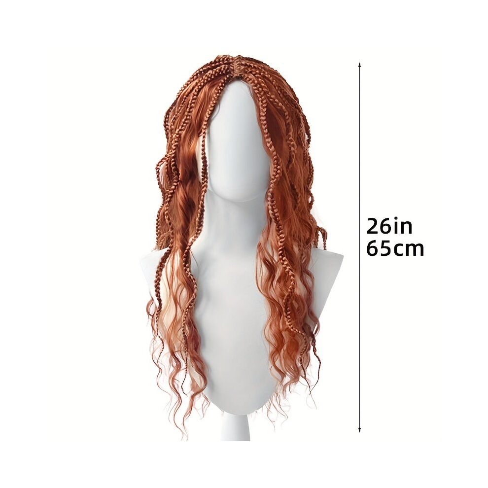Costume Wigs Brown Long Wavy Wig With Braids Synthetic Wig Anime Cosplay Wig For Halloween Cosplay Party