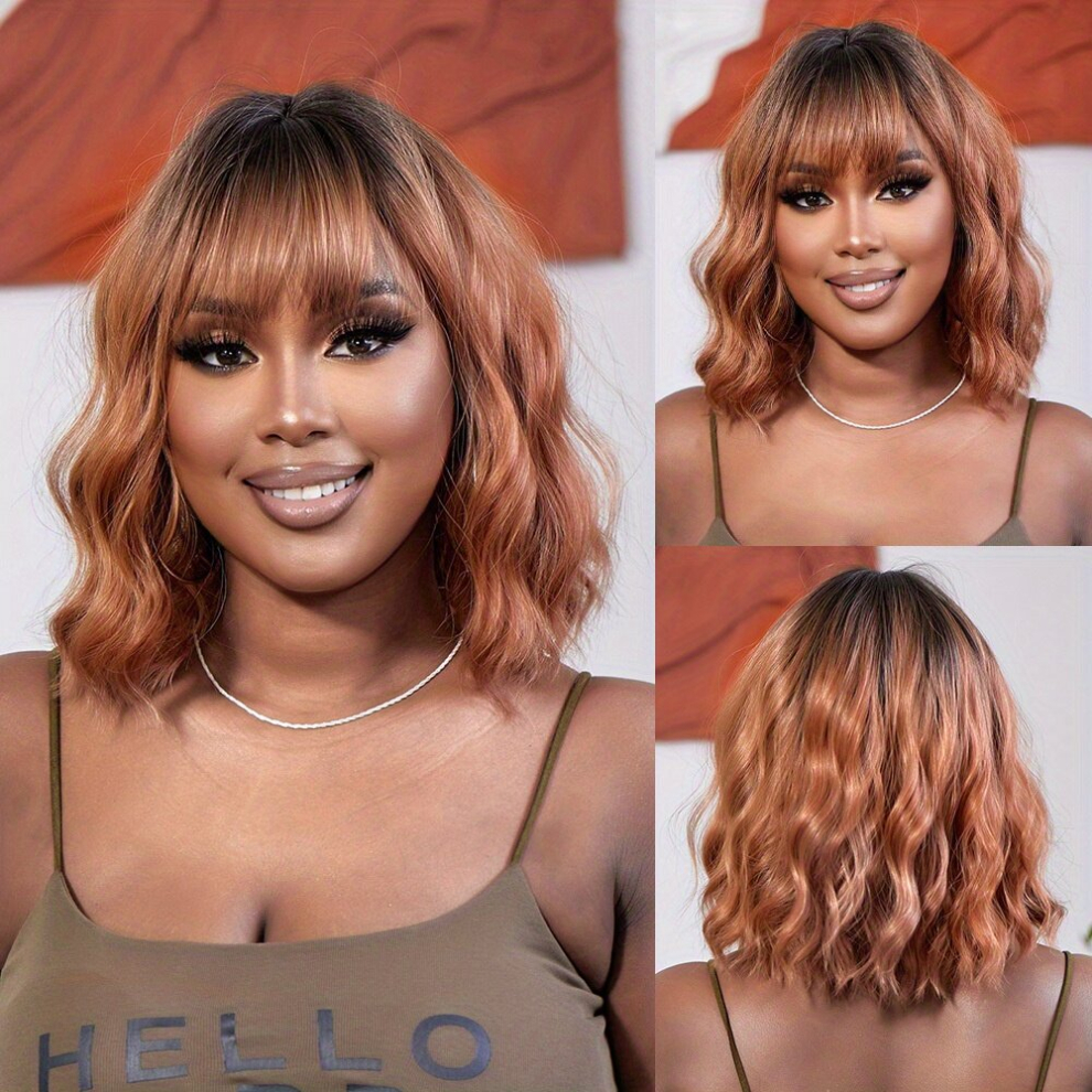 35 56 Cm Short Bob Curly Wave Hair Wigs With Bangs Synthetic Fiber Hair Replacement Wigs For Women Girls
