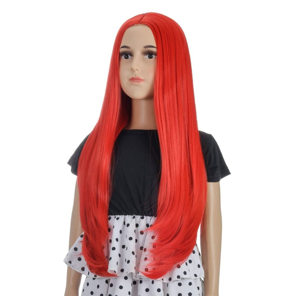 Unisex Red Costume Wigs Long Straight Synthetic Wig Anime Cosplay Wig For Halloween Cosplay Party