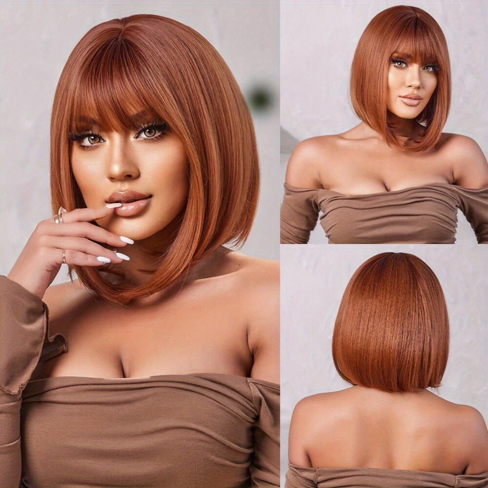 25 4 Cm Synthetic Short Bob Straight Wigs With Bangs Hair Replacement Wigs For Daily Part Cospaly Wear