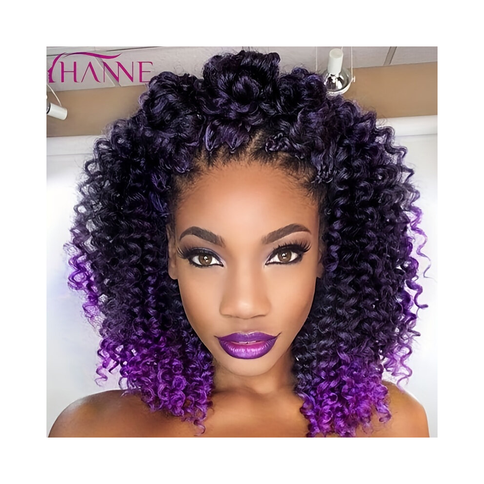 Unisex Purple,Multicoloured Purple Afro Kinky Curly Synthetic Wigs Short Curly Bob Wigs For Women 3 4 Half Wigs Heat Resistant Wigs