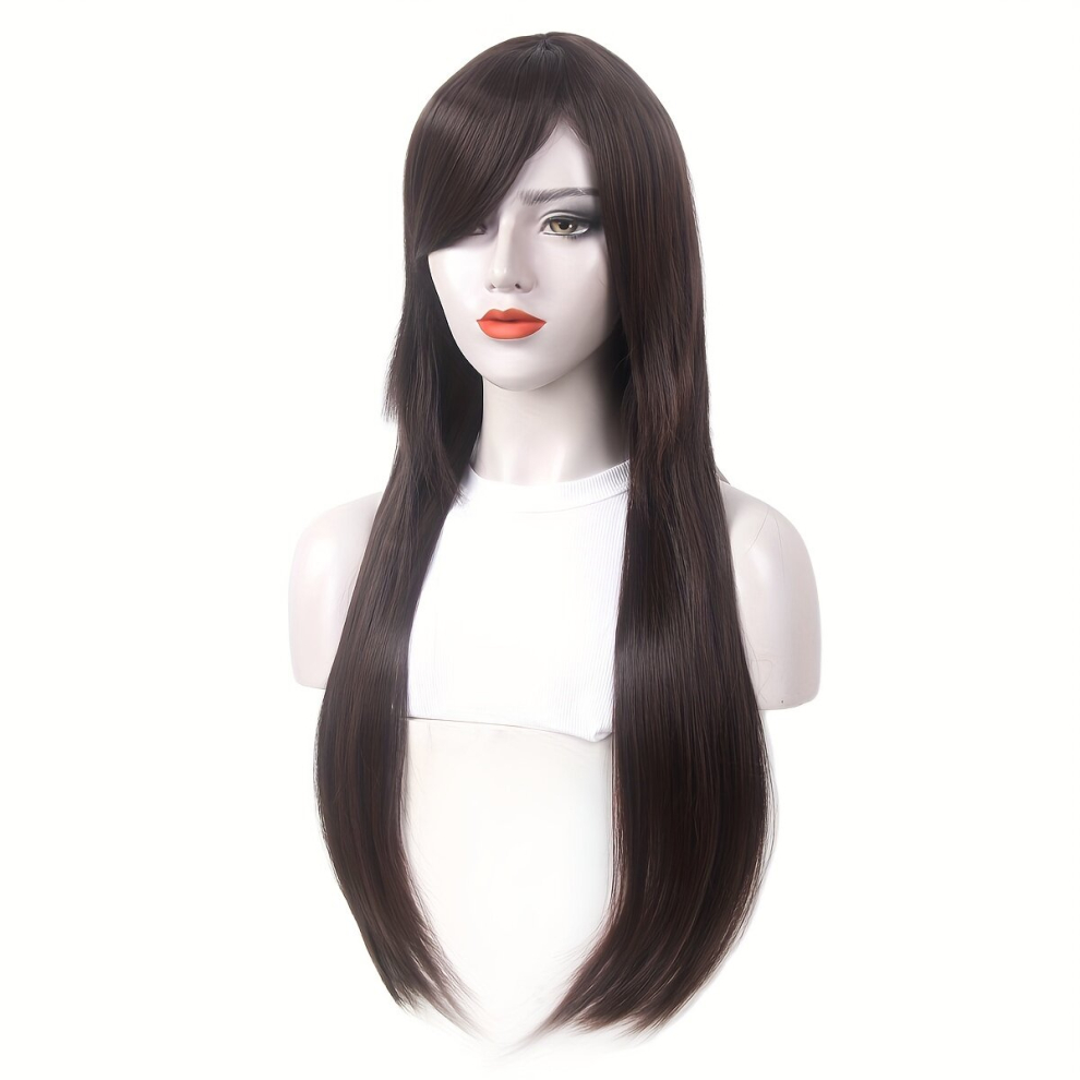 Unisex Multicoloured Long Straight Wigs For Women Synthetic Wig With Slanting Bangs Natural Looking Costume Full Wigs