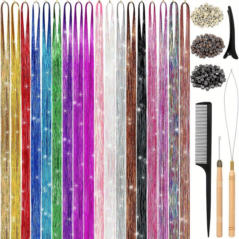 Hair Tinsel Kit 121 92 Cm 18 Colors 4320 Strands Tinsel Hair Extensions With Tools Heat Resistant Fairy Hair Tinsel Kit For Women Girls Hair Accessori