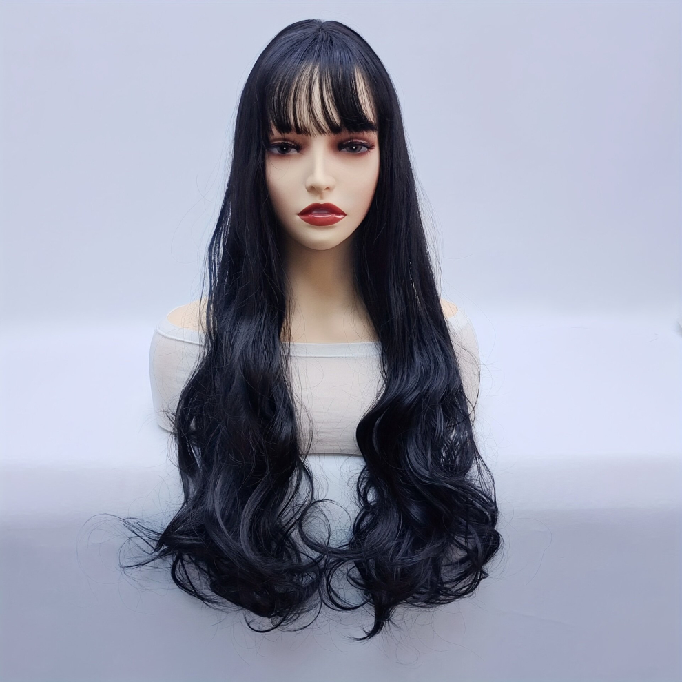 Long Wavy Wig With Bangs Synthetic Wig Beginners Friendly Heat Resistant Costume Wig