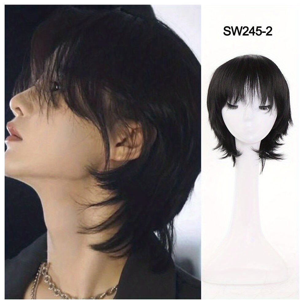 Short Straight Cosplay Wigs With Bangs 12inch Short Wig With Bangs Red Yellow High Temperature Fiber Synthetic Wigs Costume Party Cosplay Wig