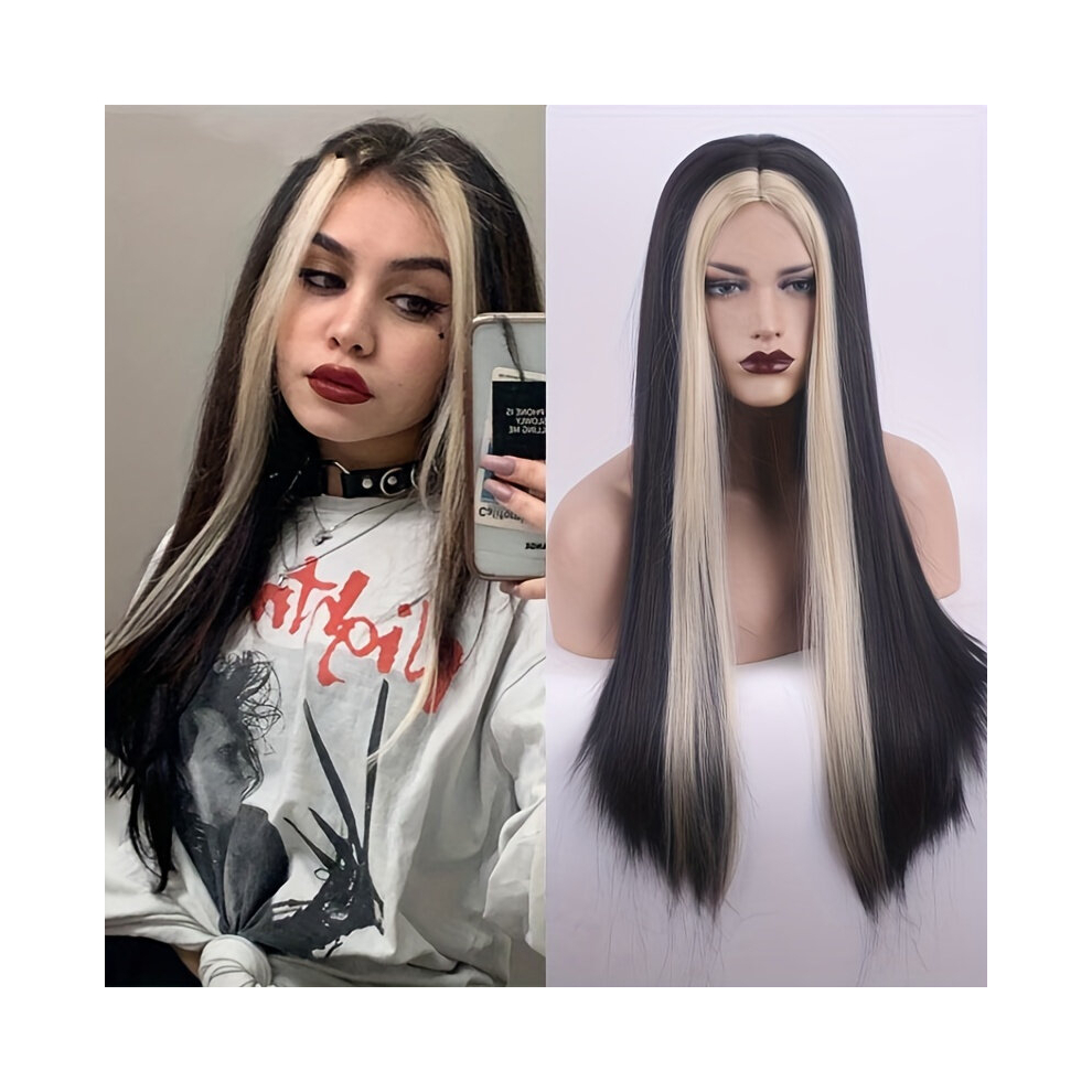Unisex Multicoloured Costume Wigs Ombre Highlight Long Straight Synthetic Wig Fashionable Cosplay Wig For Halloween Cosplay Party