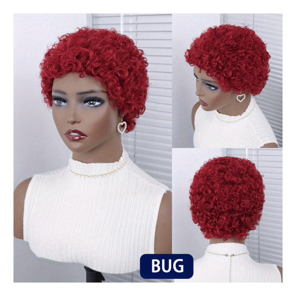 Unisex Red Short Curly Hair Wigs 15 24 Cm Short Pixie Cut Brazilian Human Hair Wigs For Women Natural Glueless Afro Kinky Curly Fluffy Hair Wigs