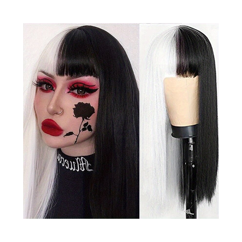 Unisex Multicoloured Costume Wigs Gemini Hair Long Straight Synthetic Wig With Bangs Anime Cosplay Wig For Halloween Cosplay Party