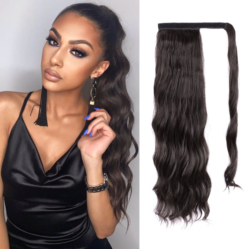 Unisex Multicoloured Long Wavy Ponytail Extension For Women Synthetic Heat Resistant Wrap Around Curly Wavy Ponytail Hairpieces