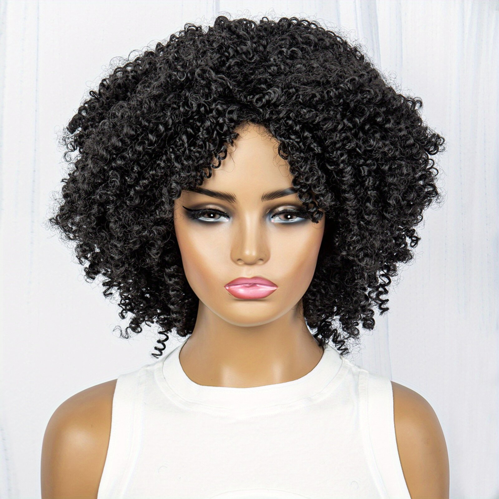 Short Afro Curly Wig Synthetic Wig Beginners Friendly Natural Looking For Daily Use