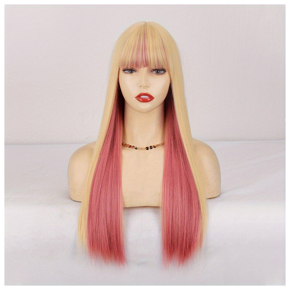 Unisex Multicoloured Long Straight Bob Wig With Bangs Natural Look And Feel Beginner Friendly