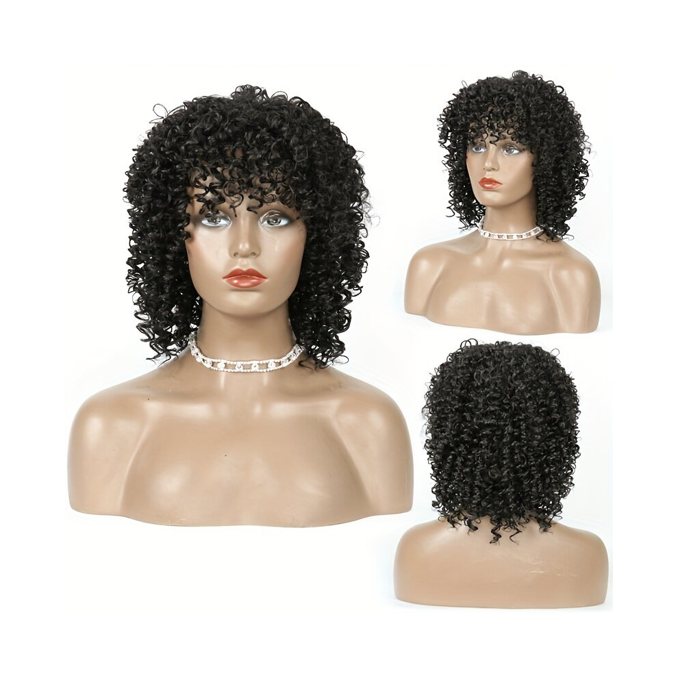 Unisex Brown,Multicoloured Short Curly Blonde Wig For Women Afro Kinky Curly Wig With Bangs Synthetic Natural Glueless Ombre Brown Blonde Cosplay Wig