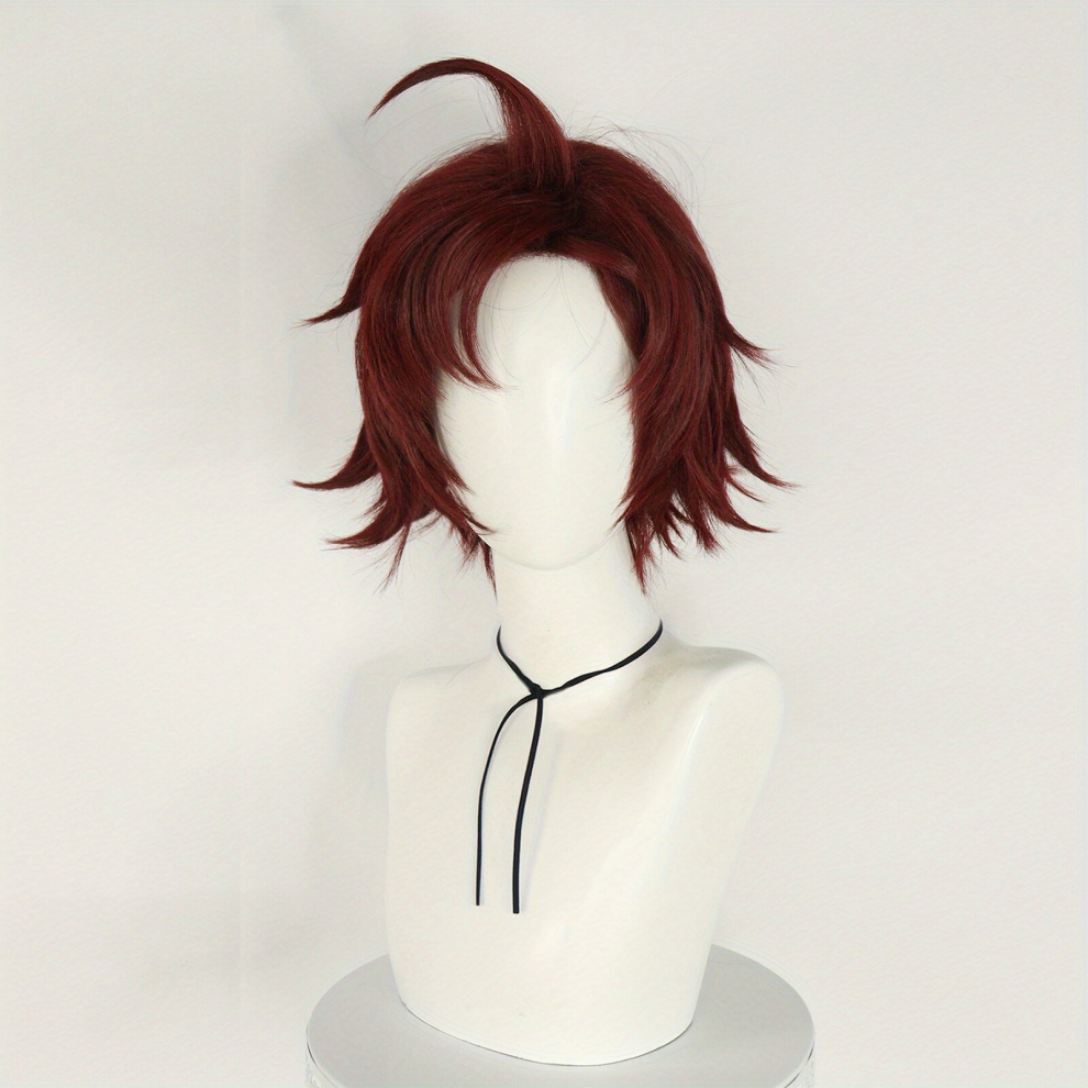 Unisex Brown Costume Wigs Layered Short Straight Synthetic Wig With Bangs Beginners Friendly Heat Resistant For Halloween Cosplay Party
