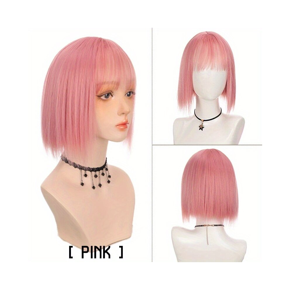 25 Short Straight Synthetic Wigs With Bangs For Women Fashionable For Daily Use Party Cosplay