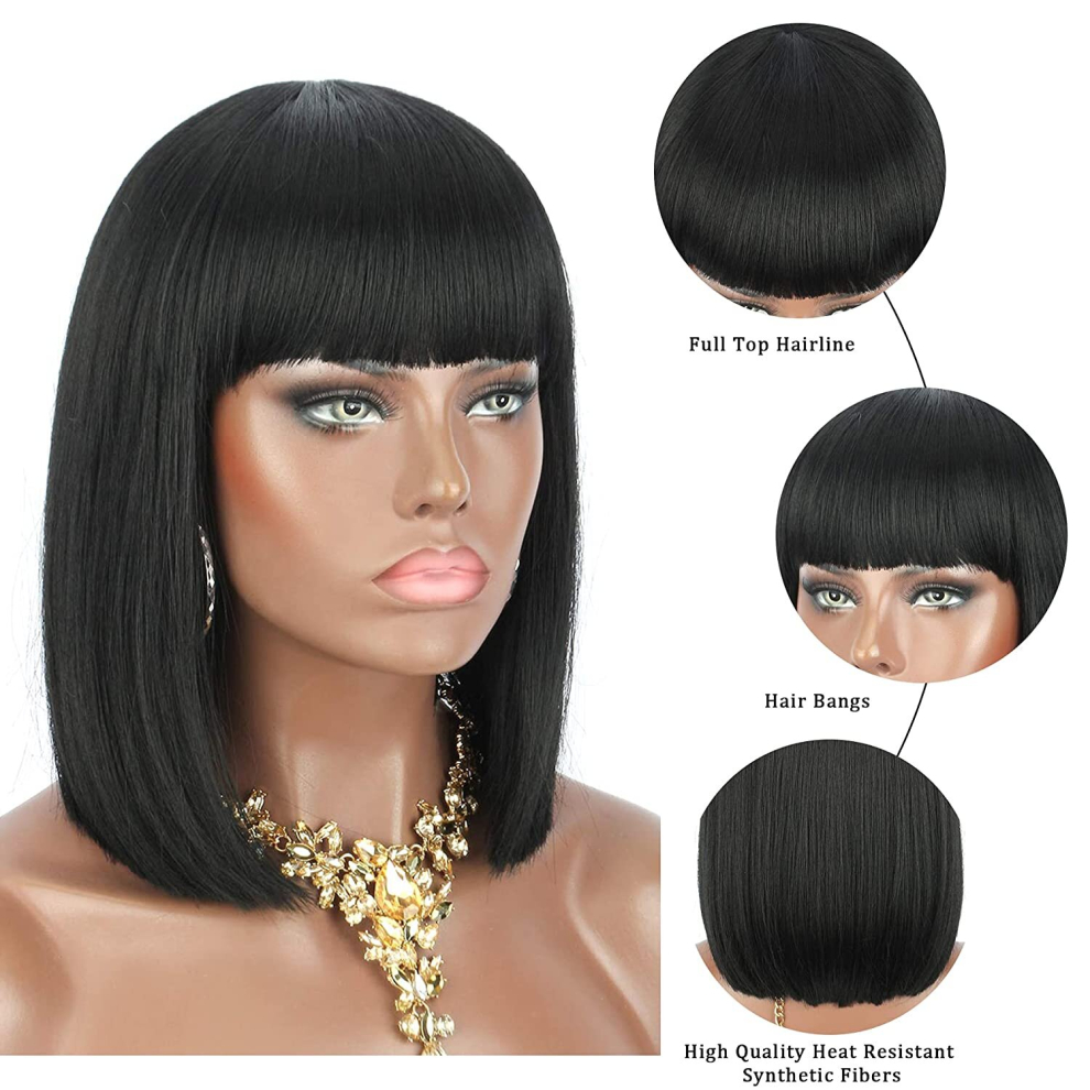 Synthetic Short Straight Bob Wig With Bangs For Women 613 Blonde Synthetic Heat Resistant Wig For Cosplay Halloween Party Use