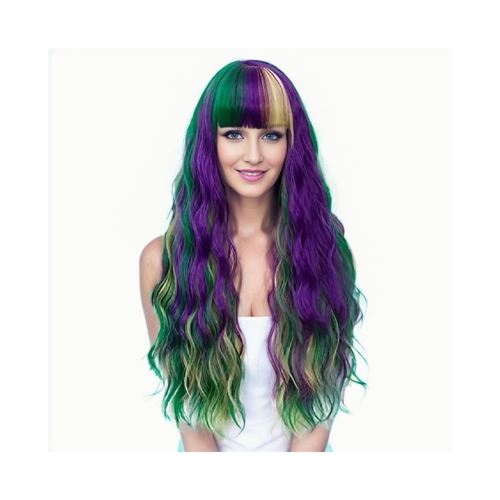 Unisex Multicoloured Costume Wigs Colorful Long Curly Wig Synthetic Wig With Bangs Cosplay Wig For Halloween Cosplay Party