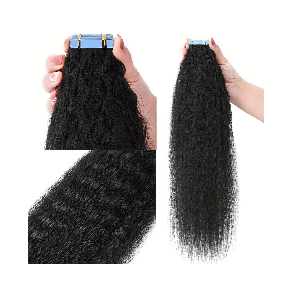 Unisex Black Kinky Curly Tape In Human Hair Extensions Kinky Straight Extensions Brazilian Human Hair Weft Adhesive Glue On Hair Extensions For Women